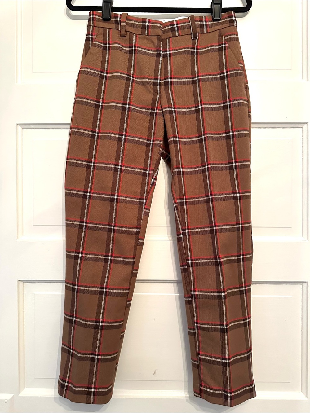 H&M brown and red plaid slim trousers/pants